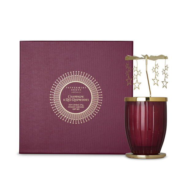 Candle & Carousel | Champagne & Red Raspberries | Gift Set | 370g