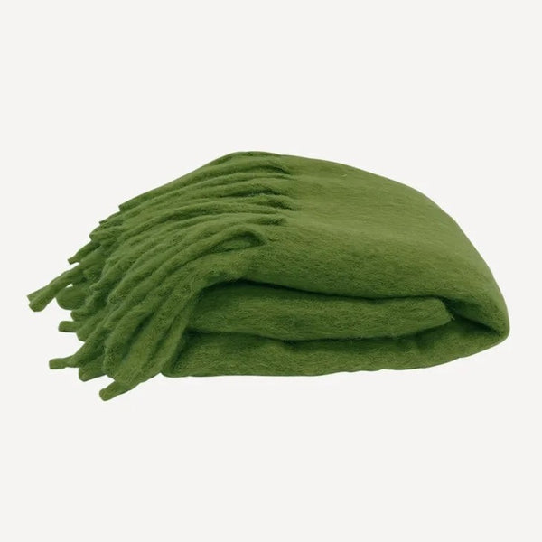 Solid Fringed Sage Green Throw