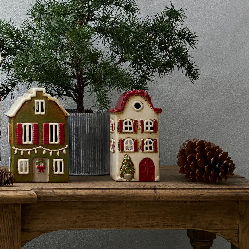 Alsace Tea Light Villa Christmas Stone with Red Shutters