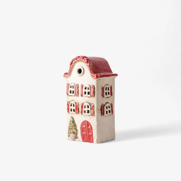 Alsace Tea Light Villa Christmas Stone with Red Shutters