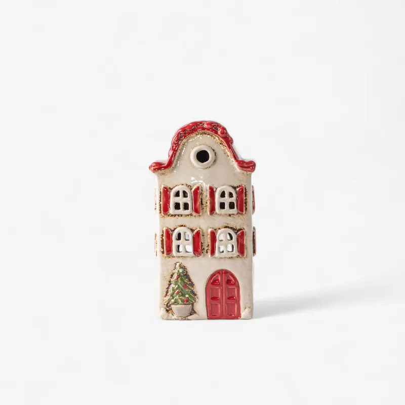 Alsace Tea Light Villa Christmas Stone with Red Shutters