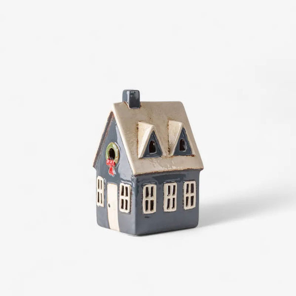 Alsace Tea Light Cottage Navy with Wreath