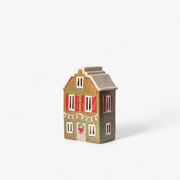 Alsace Tea Light Christmas Green with Shutters