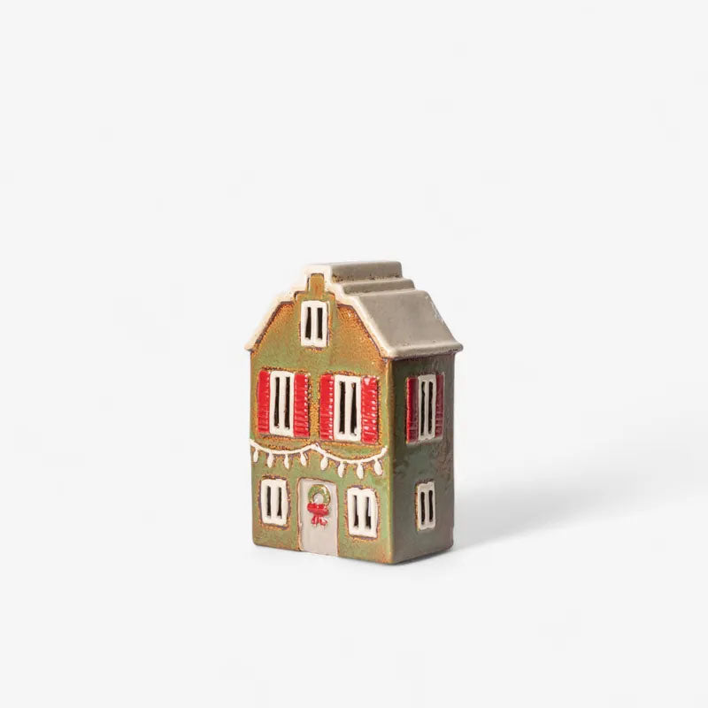 Alsace Tea Light Christmas Green with Shutters