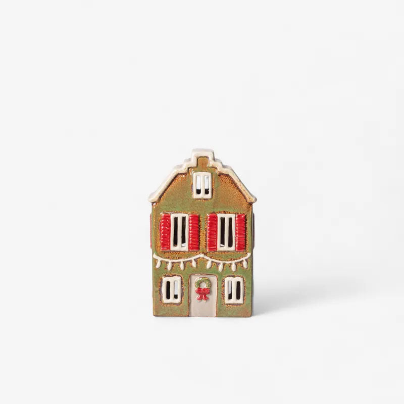 Alsace Tea Light Christmas Green with Shutters